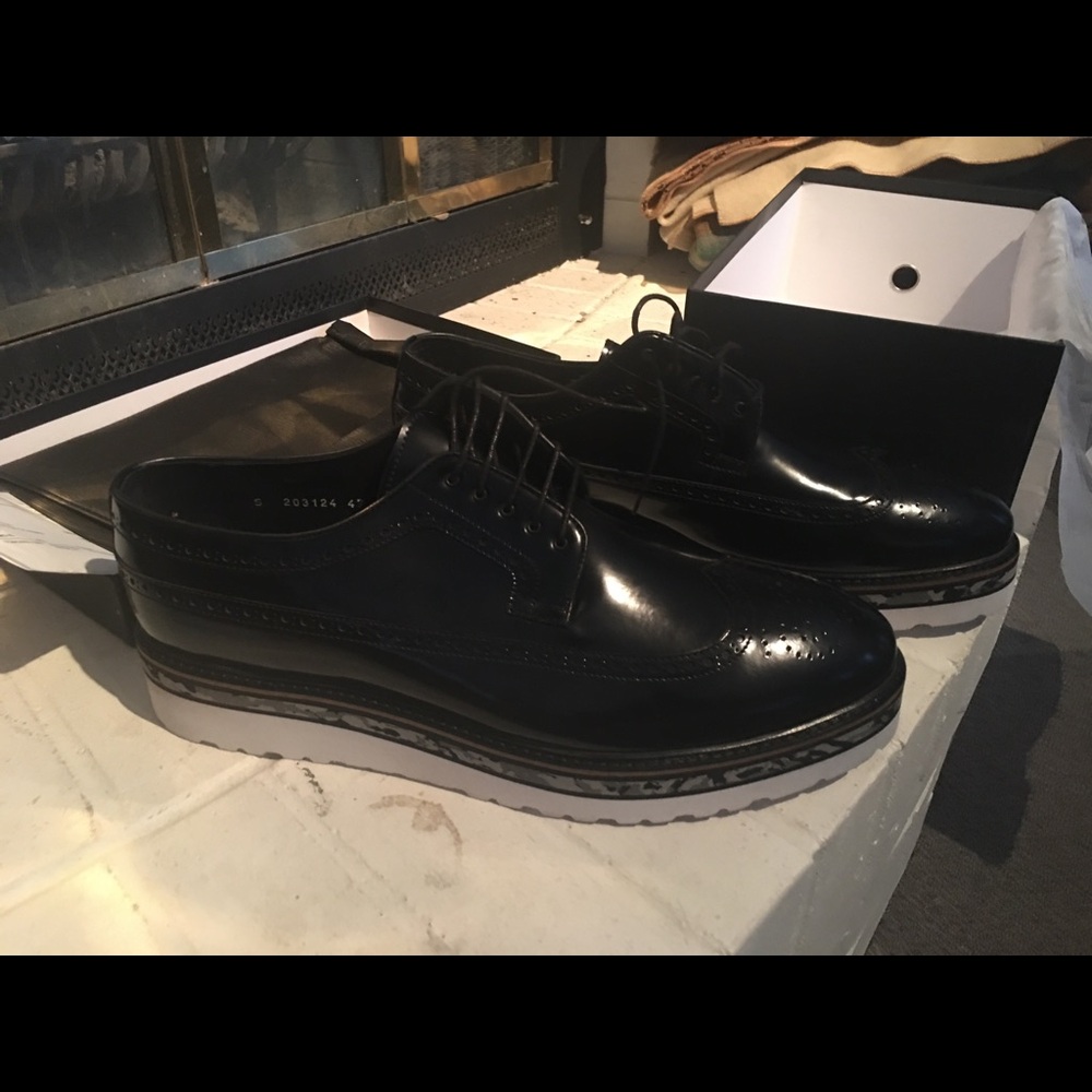 Dapper Shoes Co  brogue Wingtip Stacked Sole black Patent